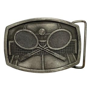 Indiana Metal Craft Tennis Rackets Belt Buckle 1977 Marked S98 Preppy Sporty